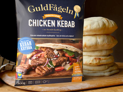 Guldfågeln kyckling. Chicken Kebab. CGI-bild skapad av OPV