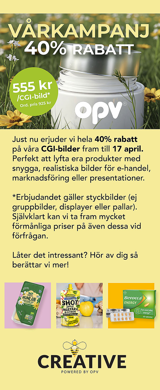 Fotorealistisk CGI-kampanjbild med OPV-produkt i naturmiljö – 40% rabatt på CGI-bilder